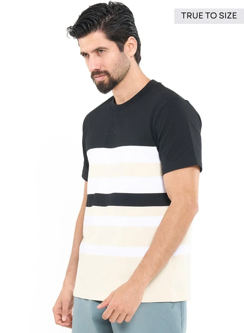 NAUTICA Contrast Striped Regular Fit Premium Cotton Crew Neck T-shirt